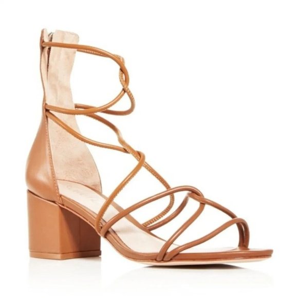 Schutz Shayla Summer Honey Brown Wood Leather Strappy Size 9.5 Women's Sandals - Picture 2 of 6